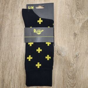 Dr. Martens Cross Logo Crew Sock S/M New 1 Pair Sz 3-8 Black + Yellow Organic